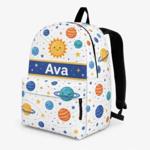 Personalized Back To School Backpack With Name For Kids, Custom Solar System Kids Bookbag, Cute Outer Space Planet Bag For Elementary Boys Girls