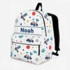 Personalized Back To School Backpack With Name For Kids, Custom Space Satellite Kids Bookbag, Outer Space Bag For Elementary School Boys