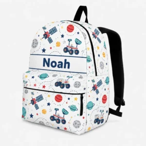 Personalized Back To School Backpack With Name For Kids, Custom Space Satellite Kids Bookbag, Outer Space Bag For Elementary School Boys