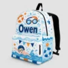 Personalized Back To School Backpack With Name For Kids, Custom Swimming Boys Bookbag, Pool Sports Goggle Water Blue Bag For Elementary Boys