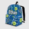 Personalized Back To School Backpack With Name For Kids, Custom Tennis Boys Bookbag, Cute Racket Smiling Ball Blue Bag For Elementary Boys Girls