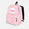 Personalized Back To School Backpack With Name For Kids, Custom Vintage White Daisy Ditsy Bookbag, Bag For Elementary Girls
