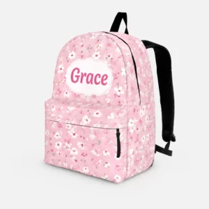 Personalized Back To School Backpack With Name For Kids, Custom Vintage White Daisy Ditsy Bookbag, Bag For Elementary Girls