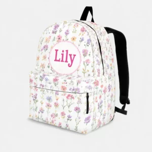 Personalized Back To School Backpack With Name For Kids, Custom Watercolor Wildflower Girls Bookbag, Bag For Elementary Girls