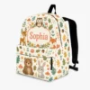Personalized Back To School Backpack With Name For Kids, Custom Woodland Friends Boys Girls Bookbag, Nature Theme School Bag For Elementary Students