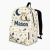 Personalized Back To School Backpack With Name For Kids, Custom Woodland Owl Boys Girls Bookbag, Night Sky School Bag For Elementary Students