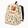 Personalized Back To School Backpack With Name For Kids, Custom Woodland Squirrel Boys Girls Bookbag, Autumn Nature School Bag For Elementary Students