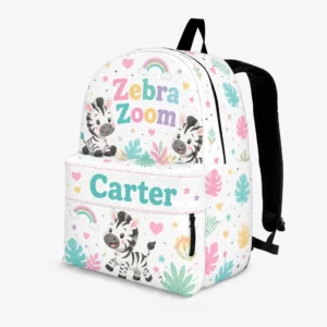 Personalized Back To School Backpack With Name For Kids, Custom Zebra Zoom Kids Bookbag, Cute Safari Animal Bag For Elementary Boys Girls