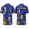 Personalized Beer Mug Tropical Hawaiian Shirt For Men And Women, Short Sleeve Fun Party Beverage Print, Custom Name Summer Button Down