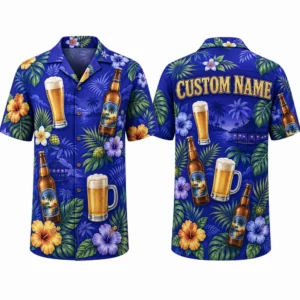 Personalized Beer Mug Tropical Hawaiian Shirt For Men And Women, Short Sleeve Fun Party Beverage Print, Custom Name Summer Button Down