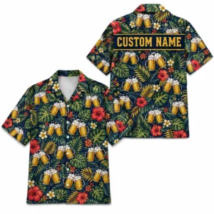 Personalized Beer Mug Tropical Summer Beach Aloha Hawaiian Shirt For Men And Women, Short Sleeve Party Drinking Vacation, Custom Name Button Down - Style 2