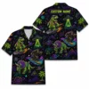 Personalized Bigfoot And Dinosaur Space Hawaiian Shirt For Men And Women, Short Sleeve Funny Sci-Fi Galaxy Mashup, Custom Name Summer Button Down - Style 3