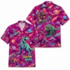 Personalized Bigfoot And Dinosaur Space Hawaiian Shirt For Men And Women, Short Sleeve Funny Sci-Fi Galaxy Mashup, Custom Name Summer Button Down - Style 5