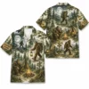 Personalized Bigfoot Camping Hawaiian Shirt For Men And Women, Short Sleeve Funny Sasquatch Forest Adventure, Custom Name Summer Button Down - Style 9
