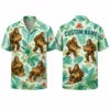 Personalized Bigfoot Leisure Tropical Hawaiian Shirt For Men And Women, Short Sleeve Funny Cryptid Island Vacation Print, Custom Name Summer Button Down