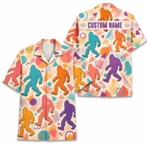 Personalized Bigfoot Sasquatch Retro Pastel Hawaiian Shirt For Men And Women, Short Sleeve Funny Summer Vacation, Custom Name Button Down - Style 1