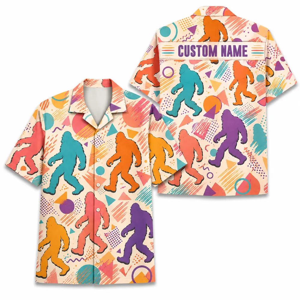Personalized Bigfoot Sasquatch Retro Pastel Hawaiian Shirt For Men And Women, Short Sleeve Funny Summer Vacation, Custom Name Button Down - Style 1