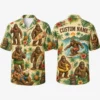 Personalized Bigfoot Summer Vacation Hawaiian Shirt For Men And Women, Short Sleeve Funny Sasquatch Tropical Print, Custom Name Button Down