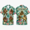 Personalized Bigfoot Vacation Tropical Hawaiian Shirt For Men And Women, Short Sleeve Funny Cryptid Island Party Print, Custom Name Summer Button Down