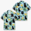 Personalized Black Cat Banana Summer Beach Aloha Hawaiian Shirt For Men And Women, Short Sleeve Cute Pet Tropical Island Vacation, Custom Name Button Down - Style 1