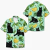 Personalized Black Cat Banana Summer Beach Aloha Hawaiian Shirt For Men And Women, Short Sleeve Cute Pet Tropical Island Vacation, Custom Name Button Down - Style 2
