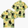 Personalized Black Cat Banana Summer Beach Aloha Hawaiian Shirt For Men And Women, Short Sleeve Cute Pet Tropical Island Vacation, Custom Name Button Down - Style 3