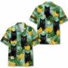 Personalized Black Cat Banana Summer Beach Aloha Hawaiian Shirt For Men And Women, Short Sleeve Cute Pet Tropical Island Vacation, Custom Name Button Down - Style 6