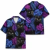 Personalized Black Cat Neon Jungle Hawaiian Shirt For Men And Women, Short Sleeve Cute Pet Glowing Tropical Night, Custom Name Summer Button Down - Style 2