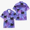 Personalized Black Cat Neon Jungle Hawaiian Shirt For Men And Women, Short Sleeve Cute Pet Glowing Tropical Night, Custom Name Summer Button Down - Style 4