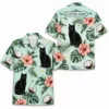 Personalized Black Cat Summer Beach Aloha Hawaiian Shirt For Men And Women, Short Sleeve Cute Pet Tropical Island Vacation, Custom Name Button Down - Style 3