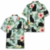 Personalized Black Cat Summer Beach Aloha Hawaiian Shirt For Men And Women, Short Sleeve Cute Pet Tropical Island Vacation, Custom Name Button Down - Style 5