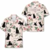 Personalized Black Cat Summer Beach Aloha Hawaiian Shirt For Men And Women, Short Sleeve Cute Pet Tropical Island Vacation, Custom Name Button Down - Style 6