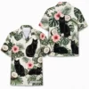 Personalized Black Cat Summer Beach Aloha Hawaiian Shirt For Men And Women, Short Sleeve Cute Pet Tropical Island Vacation, Custom Name Button Down - Style 8
