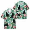 Personalized Black Cat Summer Beach Aloha Hawaiian Shirt For Men And Women, Short Sleeve Cute Pet Tropical Island Vacation, Custom Name Button Down - Style 9