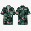 Personalized Black Cat Tropical Hawaiian Shirt For Men And Women, Short Sleeve Cute Pet Floral Island Vacation Print, Custom Name Summer Button Down