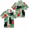 Personalized Black Cat Tropical Jungle Hawaiian Shirt For Men And Women, Short Sleeve Cute Pet Botanical Nature, Custom Name Summer Button Down - Style 12