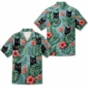 Personalized Black Cat Tropical Jungle Hawaiian Shirt For Men And Women, Short Sleeve Cute Pet Botanical Nature, Custom Name Summer Button Down - Style 14