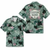 Personalized Black Cat Tropical Jungle Hawaiian Shirt For Men And Women, Short Sleeve Cute Pet Botanical Nature, Custom Name Summer Button Down - Style 3