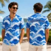Personalized Blue Ocean Wave Hawaiian Shirt For Men And Women, Short Sleeve Artistic Tropical Sea Vacation Print, Custom Name Summer Button Down - View 1