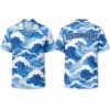 Personalized Blue Ocean Wave Hawaiian Shirt For Men And Women, Short Sleeve Artistic Tropical Sea Vacation Print, Custom Name Summer Button Down