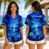 Personalized Blue Sunset Ocean Hawaiian Shirt For Men And Women, Short Sleeve Tropical Sea Vacation Print, Custom Name Summer Button Down - View 2