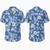 Personalized Blue Tropical White Floral Hawaiian Shirt For Men And Women, Short Sleeve Refreshing Island Vacation Print, Custom Name Summer Button Down