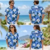 Personalized Blue White Lily Hawaiian Shirt For Men And Women, Short Sleeve Refreshing Tropical Floral Vacation Print, Custom Name Summer Button Down - View 1