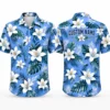 Personalized Blue White Lily Hawaiian Shirt For Men And Women, Short Sleeve Refreshing Tropical Floral Vacation Print, Custom Name Summer Button Down