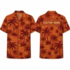 Personalized Burnt Orange Palm Tree Hawaiian Shirt For Men And Women, Short Sleeve Sunset Island Vacation Print, Custom Name Summer Button Down