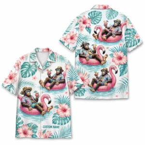 Personalized Chimp Monkey Summer Beach Aloha Hawaiian Shirt For Men And Women, Short Sleeve Funny Tropical Vacation, Custom Name Button Down - Style 2