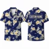 Personalized Classic Blue Hibiscus Hawaiian Shirt For Men And Women, Short Sleeve Vintage Tropical Floral Summer Print, Custom Name Button Down