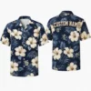 Personalized Classic White Hibiscus Hawaiian Shirt For Men And Women, Short Sleeve Vintage Floral Island Vacation Print, Custom Name Summer Button Down