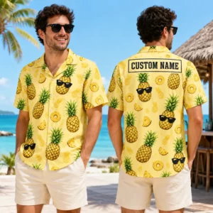 Personalized Cool Pineapple Hawaiian Shirt For Men And Women, Short Sleeve Funny Sunglasses Tropical, Custom Name Summer Button Down - View 1