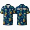 Personalized Cool Pineapple Hawaiian Shirt For Men And Women, Short Sleeve Navy Blue Tropical Sunglasses Print, Custom Name Summer Button Down